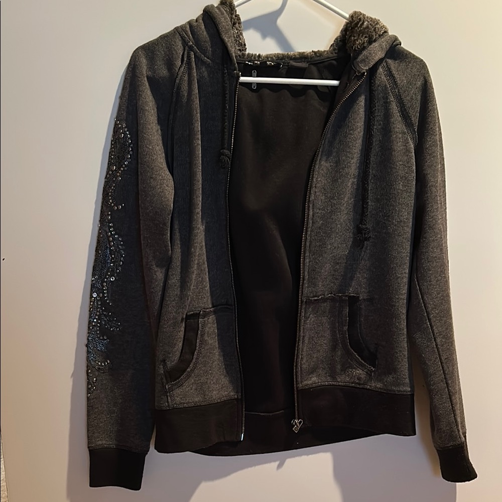 Like New Miss Me Gray Women's Hoodie with Rhinestone Embellishments